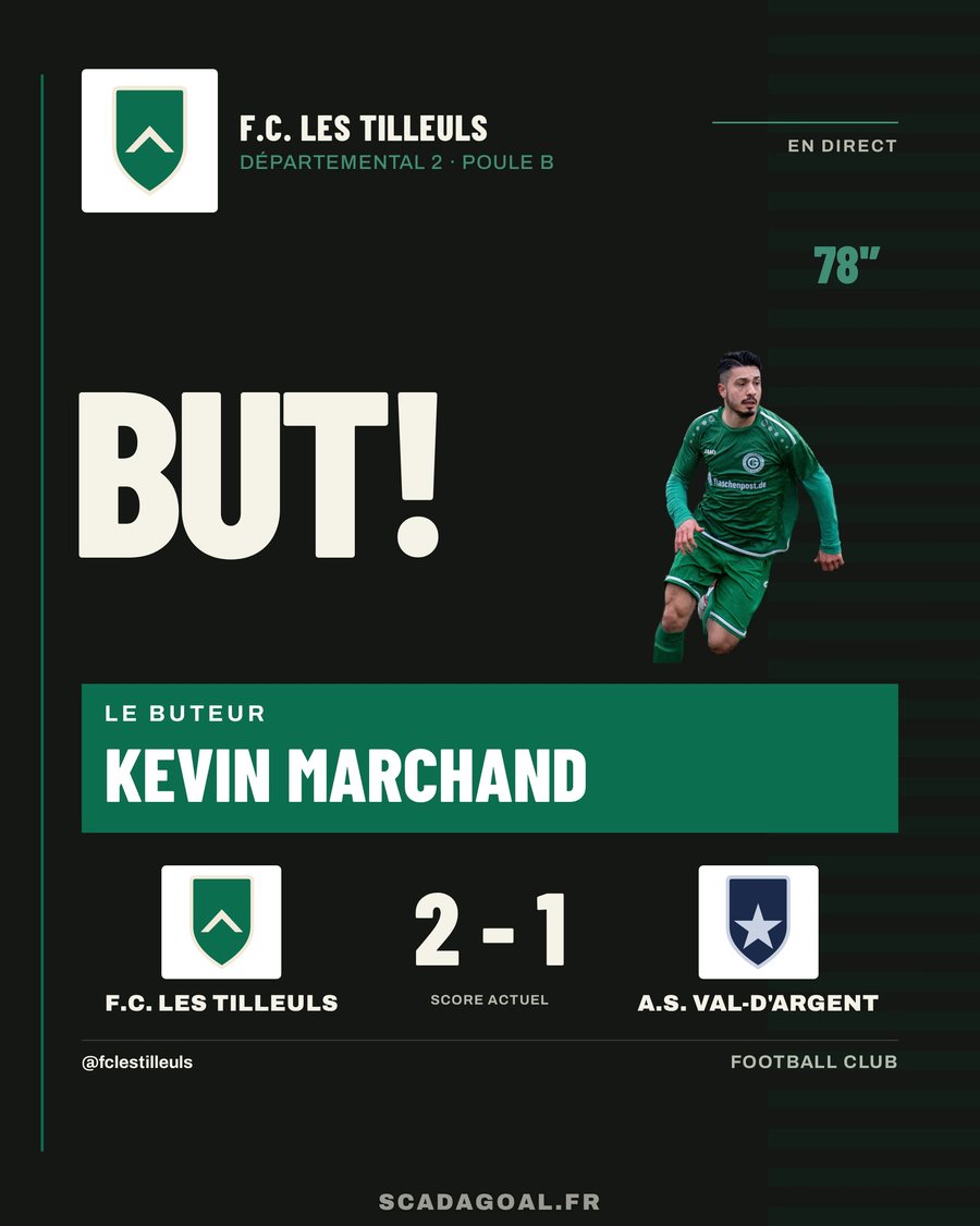 Visuel But : le buteur détouré, la minute et le score en direct, style Tribune.
