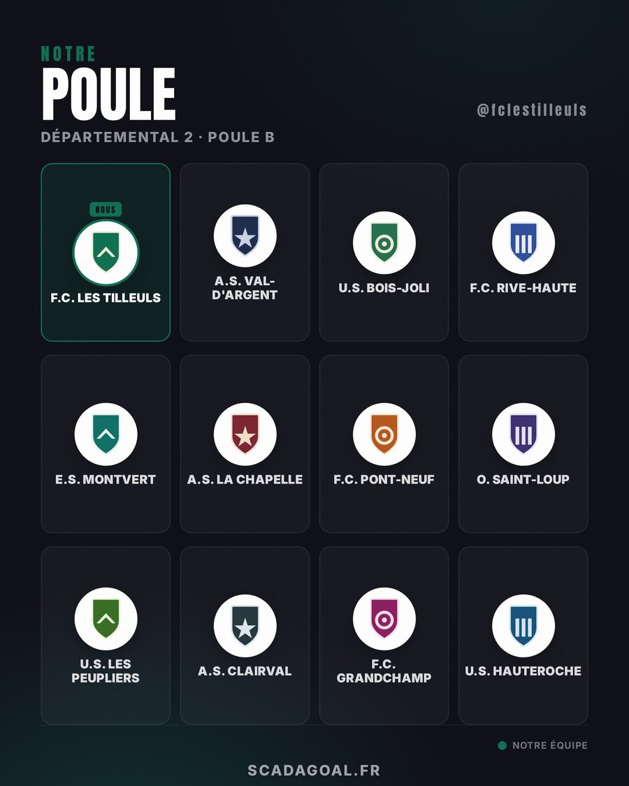 Visuel Notre poule : les écussons de tous les adversaires de la saison.