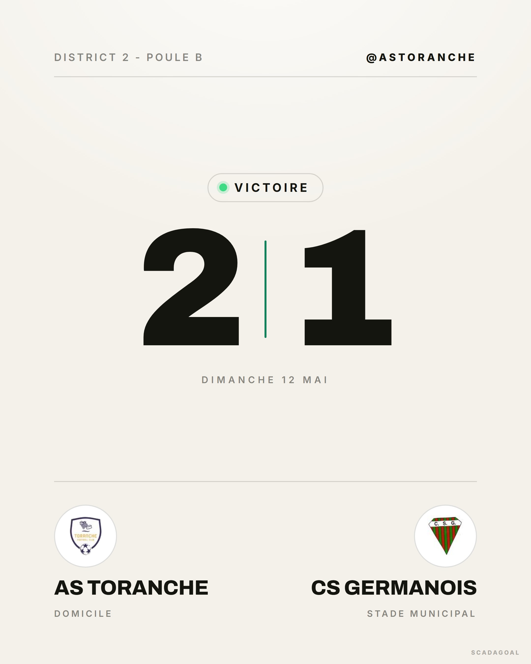 Visuel Résultat : score final d'un match, style Minimal.